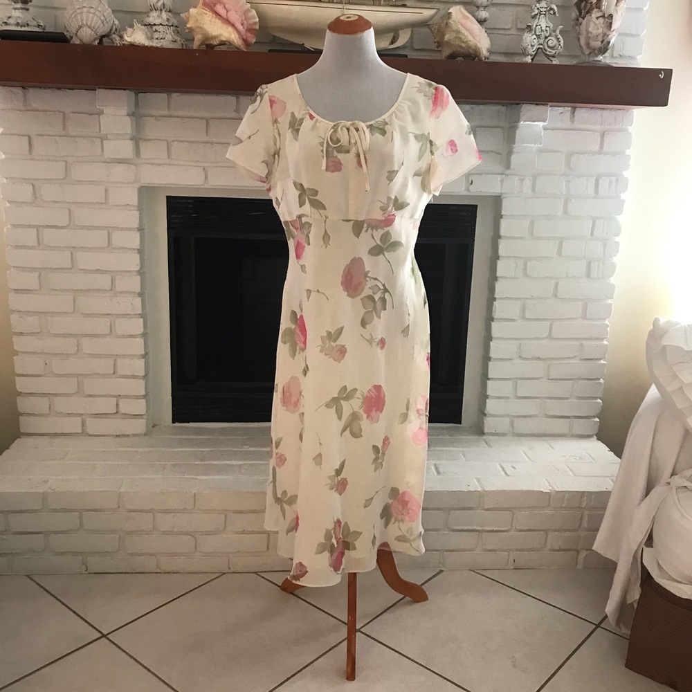 LENNIE New York Vintage 1990s Cottagecore floral roses ivory dress 1930s style